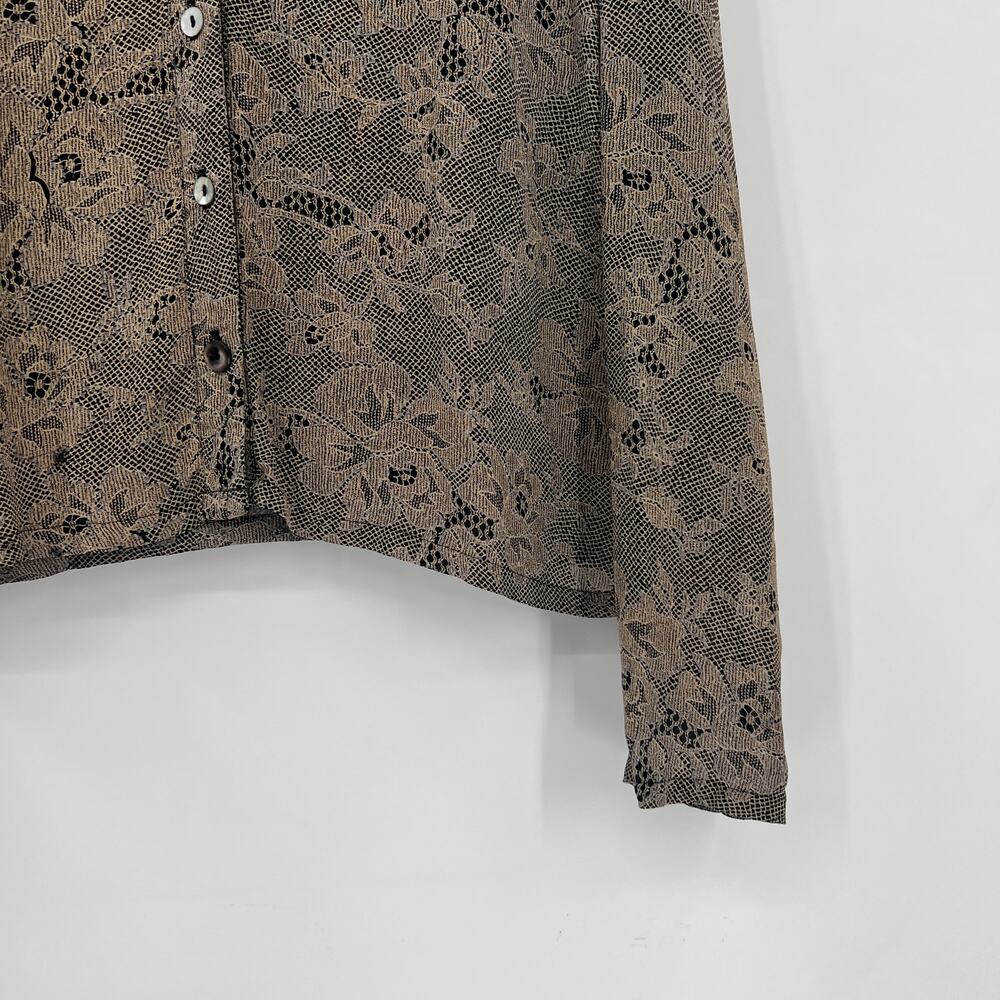 Vintage Tessuto Floral Print Button Front Long Sleeve Blouse - Picture 4 of 5
